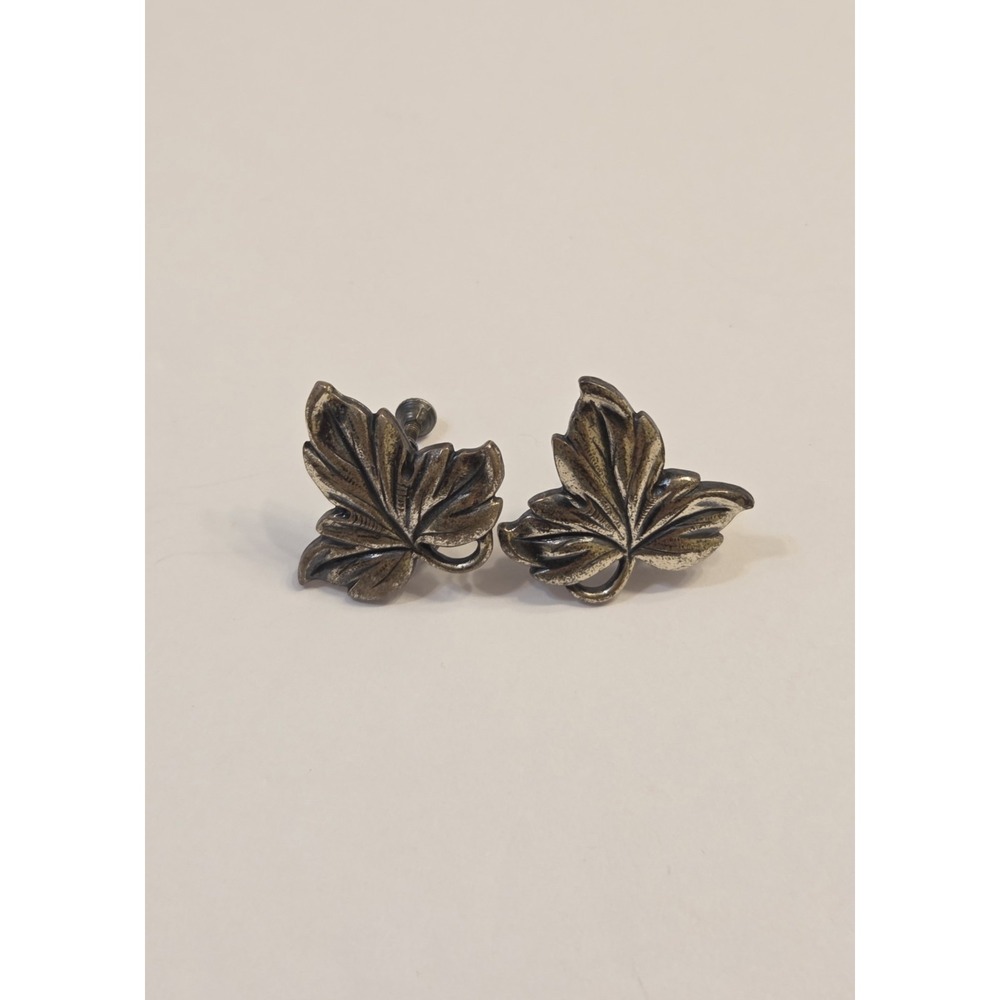 1950s Sterling Silver Maple Leaf Screw Back Earrings Vintage Sterling